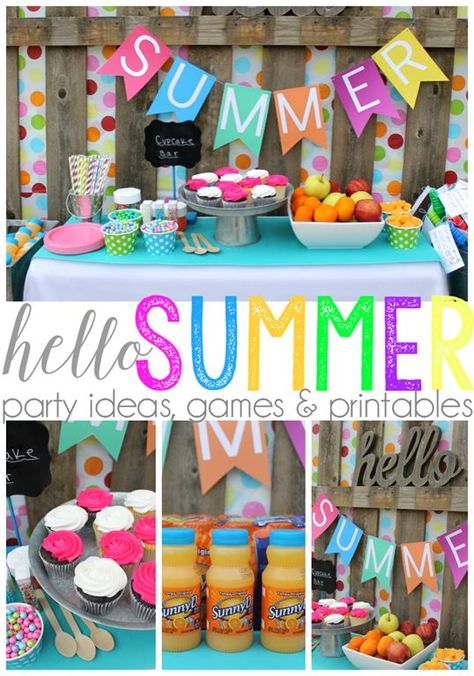 Hello Summer party ideas, games & printables | Love the bright colors for a sunny backyard party Hello Summer Party, Sunny Backyard, Party Ideas Games, Summer Party Ideas, Summer Bash, Summer Party Themes, Summer Party Decorations, Summer Birthday Party, Ginger Snap