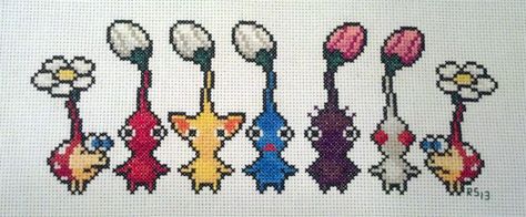 Pikmin Bookmark Pikmin Cross Stitch, Pikmin Pixel Art, Pikmin Perler Beads, Pikmin Plush, Cross Stitch Games, Pixel Beads, Fuse Bead Patterns, Diy Perler Bead Crafts, Motifs Perler