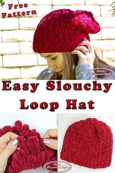 Slouch hat with Loop Yarn Finger Looping, Loopy Yarn, Finger Knitting Projects, Easy Knitting Patterns Free, Finger Crochet, Easy Knitting Projects, Hat Patterns Free, Yarn Hats, Knitting Patterns Free Hats