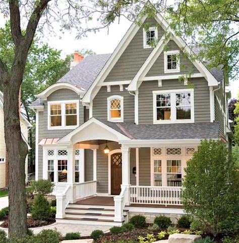 Grey Exterior House Colors, Green Roof House, White Farmhouse Exterior, Gray House Exterior, Farmhouse Exterior Design, Gray House, Exterior House Color, Exterior Paint Color, Exterior Paint Colors For House