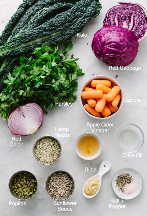 Red Cabbage Slaw Recipes, Kale Recipes Healthy, Crunchy Kale, Cabbage Slaw Recipes, Slaw Salad, Raw Cabbage, Kale Slaw, Red Cabbage Recipes, Red Cabbage Salad