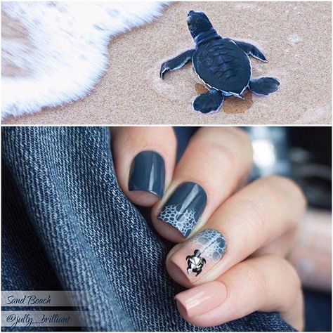 Turtle Nail Art, Turtle Nails, Beach Nail Designs, Beachy Nails, Squoval Nails, Nails Desing, Beach Nails, Halloween Nail Art, Sea Turtles