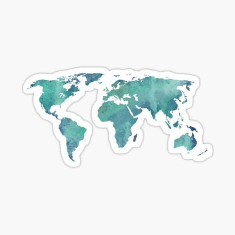 World Map Watercolor Stickers | Redbubble World Map Sticker, Marble Sticker, World Map Design, Unique Maps, Green Sticker, Stickers Redbubble, Watercolor Stickers, Watercolor Map, Travel Stickers