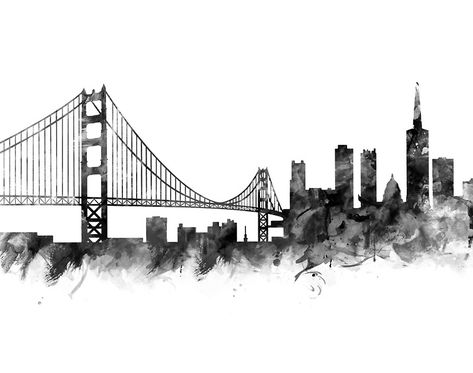 San Francisco Skyline San Francisco Black And White, Skyline Landscape, Skyline Artwork, San Francisco Print, Usa City, San Francisco Art, Skyline Art, Urban Landscape, City Skyline