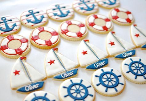 Boat Themed Birthday Cookies Lemon Curd Shortbread, Birthday Surprise For Him, Nautical Cookies, 1st Birthday Party Ideas, Party Ideas For Girls, Beach Cookies, Nautical Birthday Party, Royal Icing Sugar, Theme Cookies