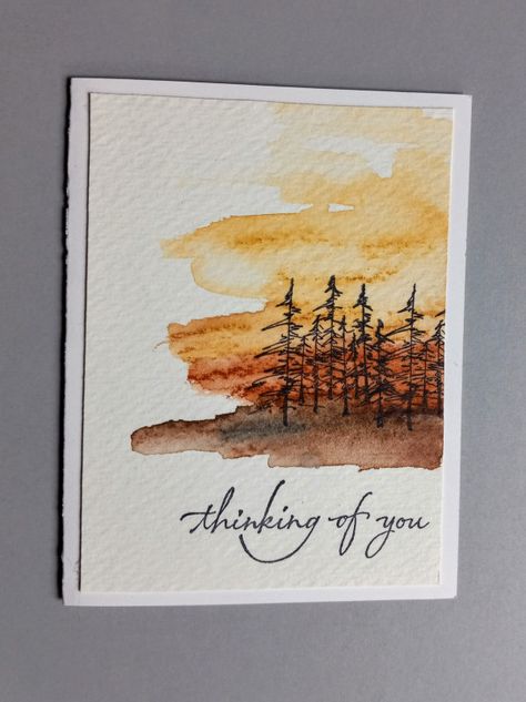 Fall Greeting Cards Watercolor, Fall Card Design, Autumn Cards Watercolor, Watercolor Card For Men, Masculine Thinking Of You Cards, Fall Watercolor Cards Ideas, Retirement Watercolor Cards, Thinking Of You Watercolor, Masculine Thinking Of You Cards Handmade