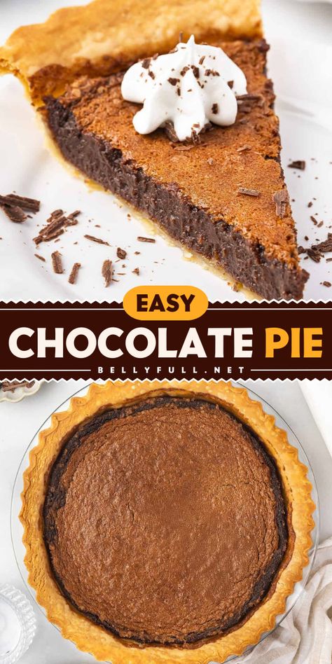 Treat yourself to Easy Chocolate Pie, the perfect Valentine's Day dessert recipe! This best dessert recipe is simple to make with just 5 pantry ingredients: a homemade pie crust, whipped cream, and chocolate shavings. Try it today! Best Chocolate Pie Recipe, Best Chocolate Pie, Easy Chocolate Pie Recipe, Easy Chocolate Pie, Chocolate Pie Recipe, Homemade Pies, Homemade Pie Crust, Chocolate Pie Recipes, Pantry Ingredients