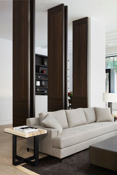 Modern Parisian, Christian Liaigre, Design Del Prodotto, Room Dividers, Top Interior Designers, Gray Sofa, A Living Room, Oak Floors, New Classic