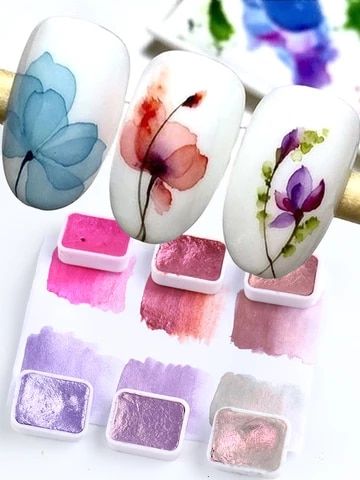 Nail Watercolor, Watercolor Nail Art, Water Nail Art, Nail Printer, Cheap Nail Art, Mobile Nails, Purple Nail Art, Water Color Nails, Rose Nail Art