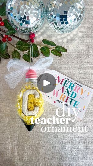 17K views · 9.2K reactions | dollar tree find: 1.25$ diy ornament turned into the cutest gift for teachers this holiday season ✏️ 🎀 🌲 

This diy @dollartree tree plastic ornament is perfect for teachers + coworkers + school staff and school administrators 

Simple holiday personalized gift to add to a box of sweet, a gift card or to gift for their christmas tree. I love how easy it was to turn into a pencil ✏️ with a little paint + paper shreds! 

I wanted to make sure this was a simple and inexpensive and it turned out adorable 🥰 Comment “link” for free printable 

What I used:
•Plastic ornament from dollartree 
•acrylic paint
•yellow shred from dollar tree 
•letter chenille sticker patch from @amazon 

share with friends + save this idea for a fun holiday craft night! 

#christmaschee Pencil Ornaments Diy, Simple Staff Christmas Gifts, Teacher Ornaments Cricut, Diy Teacher Christmas Ornaments, Teacher Christmas Ornaments Diy, Christmas Gifts For Teacher Coworkers, Personalized Ornaments Diy, Teacher Ornaments Diy, Teacher Christmas Gift Ideas Inexpensive