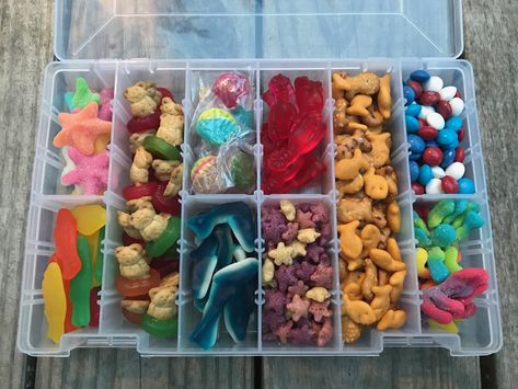 Plane Snack Box Ideas, Snackle Box Ideas Airplane, Snackle Box Idea, Beach Trip Snack Ideas, Beach Tackle Box Snacks, Roadtrip Snack Ideas, Snackle Box Ideas Beach, Snacklebox Ideas Beach, Snack Box Travel