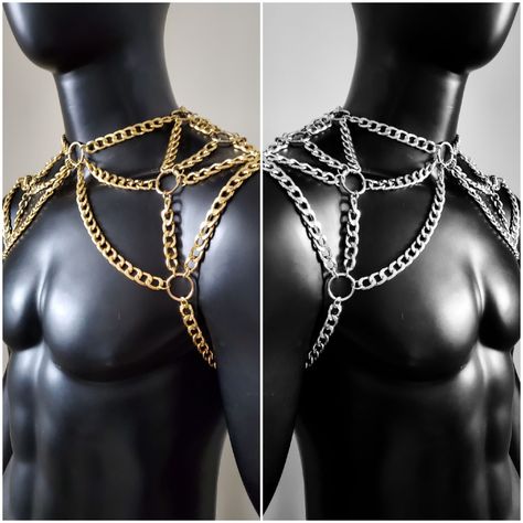 Diy Body Chain, Body Chain Harness, Harness Fashion, Chain Harness, Alt Clothes, Look Festival, Body Chains, Concept Clothing, Diy Body