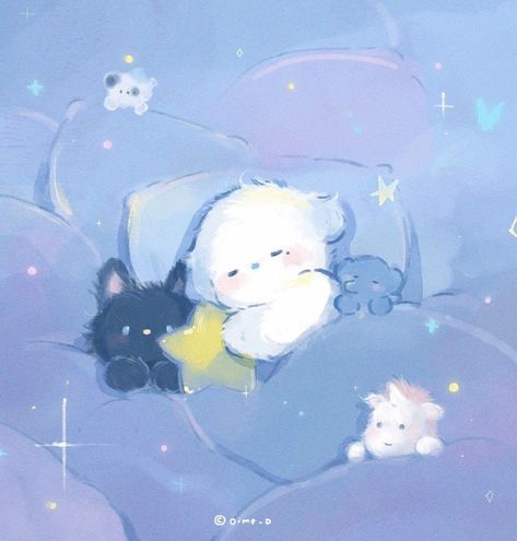 Kawaii Widgets, Night Fireworks, Cute Sleep, Baby Blue Wallpaper, Chat Kawaii, Blue Drawings, Ipad Aesthetic, Arte Peculiar, Cute Blue Wallpaper