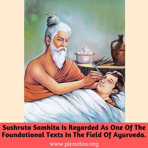 Sushruta (c. 7th or 6th century BCE) was an ancient Indian surgeon known for his pioneering operations and techniques. He is well known today as the “Father of Indian Medicine” and “Father of Plastic Surgery”. He performed surgeries in the era when no diagnostic facilities were accessible. Sushruta had described all the surgical procedures in his famous “Shalya Tantra” book, later named as the Sushruta Samhita.  #Sushruta #MaharishiSushruta #ShalyaTantra #SushrutaSamhita #surgeon #surgery Indian Medicine, Hinduism History, Medical Pictures, Surgical Procedures, Indian History Facts, School Wall Art, India Map, Ganesha Art, Free Medical