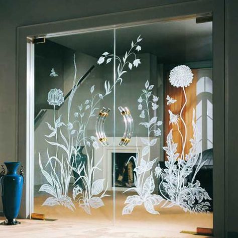 interior glass doors | Glass partitions, screens and room dividers are excellent for creating ... Glass Partition Designs, Modern Partition, Modern Window Design, Glass Etching Designs, Window Glass Design, Etched Glass Door, Glass Door Design, Frameless Glass Doors, Sliding Screen Doors