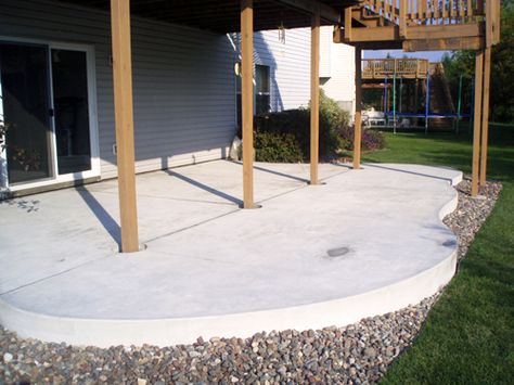 Concrete Under Deck, Concrete Patio Under Deck, Under Deck Patio, Patio Under Decks, Deck Landscaping, Under Deck, Concrete Patio Makeover, Cement Patio, Concrete Patio Designs