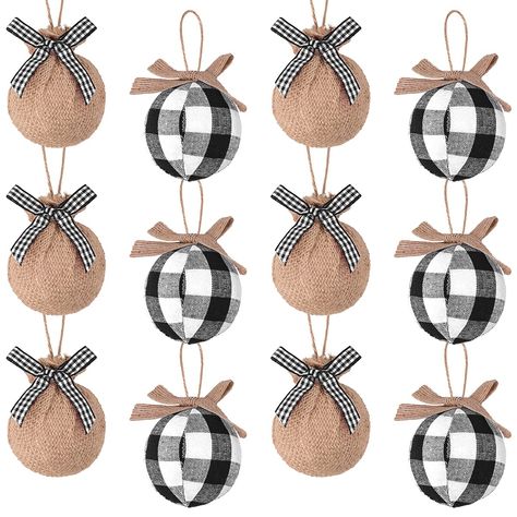 Burlap Christmas Decorations, Country Christmas Trees, Farmhouse Christmas Ornaments, Farmhouse Ornaments, Buffalo Check Christmas, Plaid Christmas Tree, Buffalo Check Plaid, Burlap Christmas, Christmas Ball