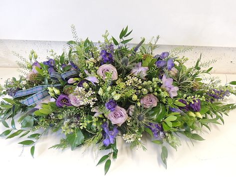 Simple Casket Sprays, Casket Flowers Arrangements, Casket Floral Arrangements, Coffin Flowers, Cemetery Saddles, Mum Flowers, Sympathy Floral, Scottish Flowers, Casket Spray