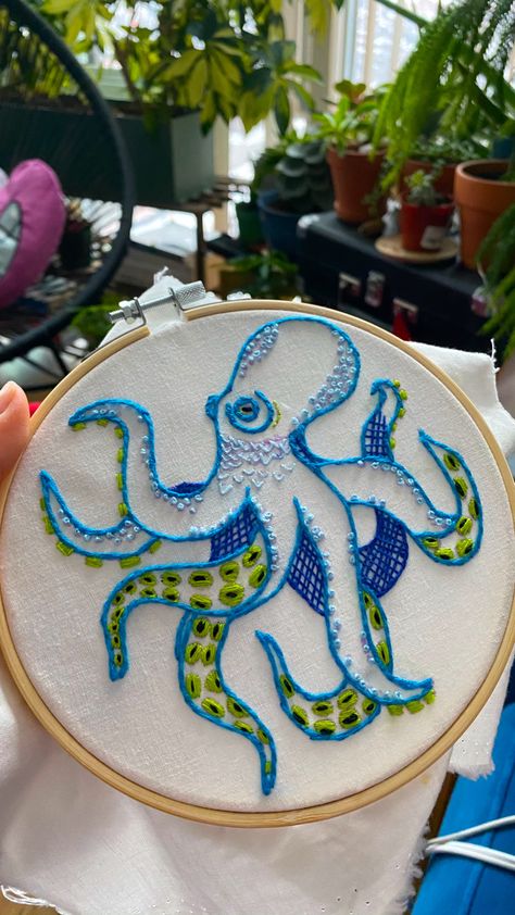 Octopus Embroidery Design, Embroidery Ocean Patterns, Octopus Textiles, Sea Embroidery Ideas, Underwater Embroidery, Embroidered Octopus, Universe Embroidery, Embroidery Ocean, Octopus Embroidery