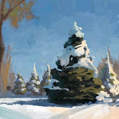 How To Draw Snowy Trees, Snowy Tree Painting, Snowy Trees Painting, Pine Tree Drawing, Snow Illustration, Pine Tree Art, Inktober 2023, 2023 Ideas, Christmas Tree Drawing