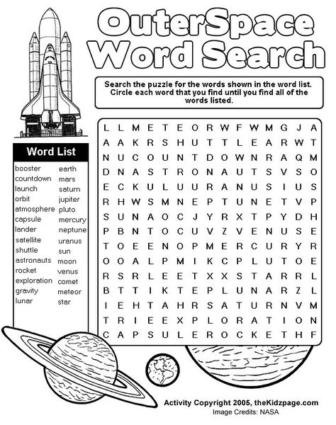 Space Word Search, Space Week, Free Coloring Pages For Kids, Space Words, Space Coloring Pages, Space Unit, Printable Colouring, Space Camp, Outer Space Theme