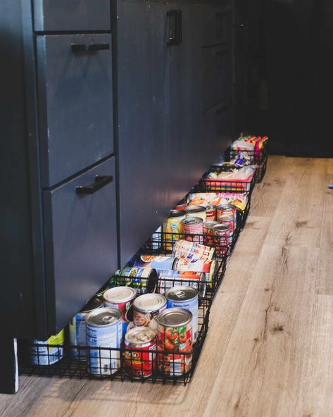 6 Clever Storage Ideas To Steal From This 234-Square-Foot Converted School Bus | Kitchn Small Camper Pantry Organization, Senior Citizen Apartment Ideas, Camper Tiny Home Conversion, Tiny Bus House, Camper Bus Conversion, Schoolies Bus Floor Plans, Schoolie Conversion Ideas, Van Life Organization, Converted Sheds To Tiny House