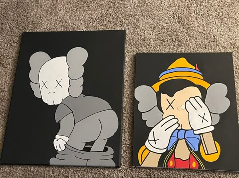 Kaws Doll Painting, Kaws Art Paintings, Kaws Painting Ideas On Canvas, Kaws Canvas Painting, Kaws Painting Ideas, Kaws Drawing, Kaws Painting, Posca Art, Hippie Painting