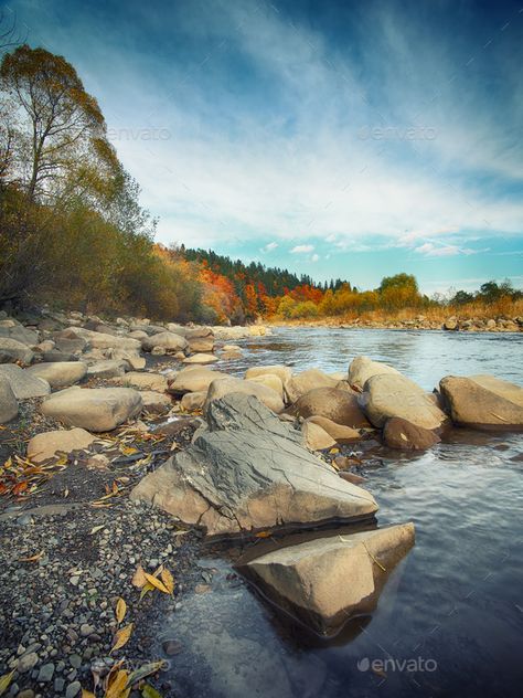 rocky shore of the river by Pilat666. rocky shore of the river. Autumn time #Sponsored #river, #shore, #rocky, #time Shore Landscape, River Reference, Rocky Landscape, River Rocks, Rocky Beach, Rocky River Paint, Rocky Shoreline, Rocky Beach Photography, Nature Tourism