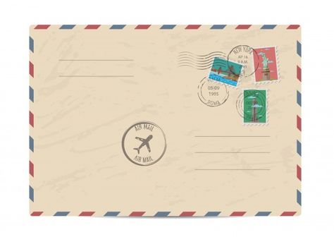 Sobre postal vintage con sellos | Premium Vector #Freepik #vector #vintage #tarjeta #viajes #edificio Postal Vintage, Mockup Photoshop, Envelope Stamp, Unique Christmas Trees, Postcard Template, Cute Notes, Card Envelopes, Air Mail, Premium Vector