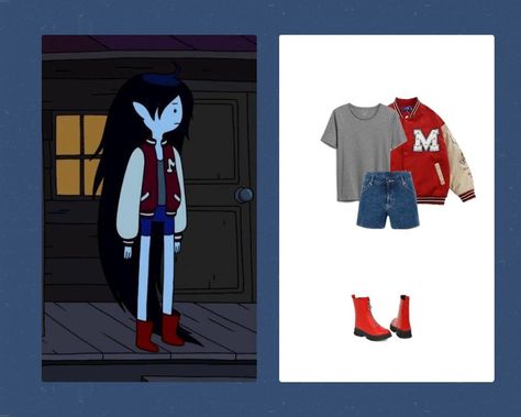 Marceline Aesthetic Outfits, Marceline Inspired Outfits, Marceline Halloween Costume, Kathryn Core, Marceline Costume, Marceline Outfits, Marceline Cosplay, Adventure Time Clothes, Baseball Jacket Outfit