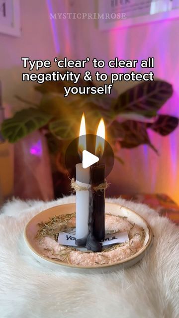 LILLY STATHAM | WITCHCRAFT & IG COACH on Instagram: "Type ‘clear’ to join in on this spell! ✨  A simple and easy clearing and protection spell! It is designed to remove and negative energies from your life while protecting yourself from any future negativity.   All you need is:  ✨Your name ✨Salt ✨Rosemary  ✨White and black candle   As you light your candle, concentrate on your intentions! After the candle has burnt down fully discard however you see appropriate 🥰   For spell candles and witch kits ⬇️✨  👉🏼www.mysticprimrose.com 👈🏻" Grimoire Ideas, Spells For Beginners, Protecting Yourself, Spell Candles, Protection Spell, Black Candle, Candle Magick, Wiccan Spell Book, White Candle