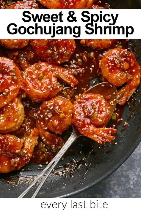 20-Minute Gochujang Shrimp (An Easy Korean Shrimp Recipe) Shrimp Japchae, Korean Shrimp Recipe, Asian Shrimp Recipes, Gochujang Shrimp, Korean Shrimp, Asian Shrimp, Main Salad, Seafood Shrimp, Spicy Shrimp