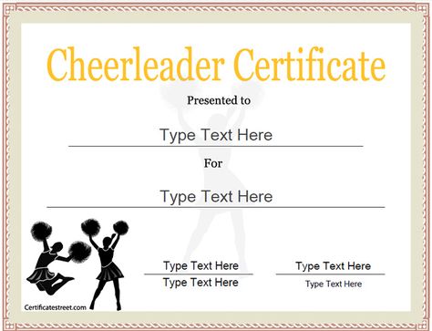 Sports Certificates - Cheerleader Award Template | Cheerleader Certificate | CertificateStreet.com Cheer Certificates, Mini Cheer Camp, Cheerleading Chants, Cheer Awards, Cheerleading Tips, Sports Certificate, Cheer Music, Cheerleading Workouts, Pep Squad