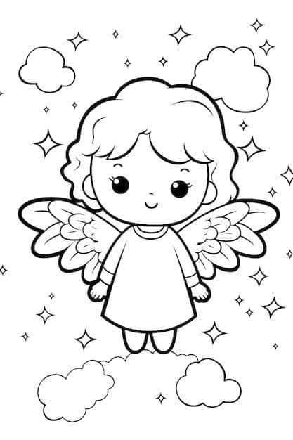 Angel Drawing Easy, Christmas Stage Decorations, Angel Coloring Pages, Doodle Art For Beginners, Christmas Stage, Abstract Pencil Drawings, Cute Angel, Angel Drawing, Paper Craft Diy Projects