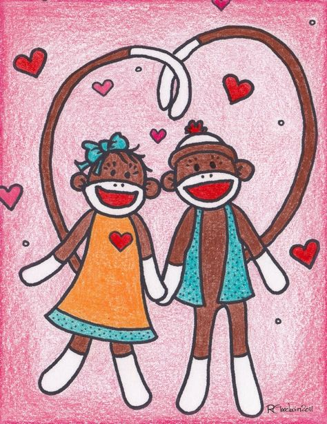 . Monkey Couple Drawing, Sock Monkey Drawing, Valentine Day Message, Show To Watch, Sock Monkey Hat, Monkey Drawing, Monkey Hat, Sock Monkeys, Cocoppa Wallpaper