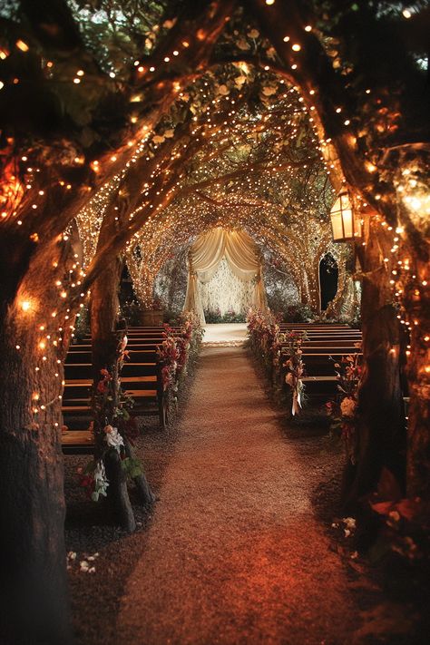 40+ Enchanting Fairy Forest Wedding Ideas for a Magical Day | Matched Hearts Fairy Garden Ideas Enchanted Forest Outdoor Weddings, Wedding Under Tree With Lights, Fairytale Wedding Theme Indoor, Wedding Woods Forest, Indoor Cabin Wedding, Indoor Forest Theme Wedding, Woodland Fairy Wedding Ceremony Decor, Elf Themed Wedding, Pretty Places To Get Married