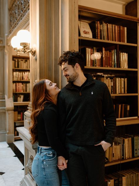 Library Prenup Shoot, Library Couple Shoot, Library Pre Wedding Shoot, Bookshop Engagement Photos, Couples In Library, Couple In A Library, Book Store Photoshoot Couple, Engagement Photos In Library, Prewedding Library