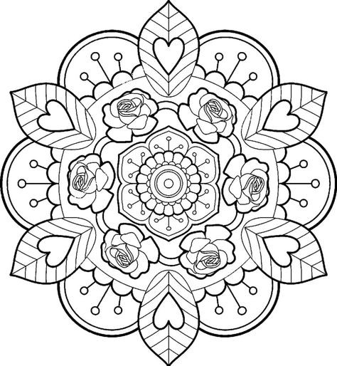 Roses And Hearts, Flowers Coloring Pages, Flower Mandalas, Most Beautiful Flower, Heart Rocks, Flowers Mandala, Nice Tattoos, Free Christmas Coloring Pages, Clay Patterns