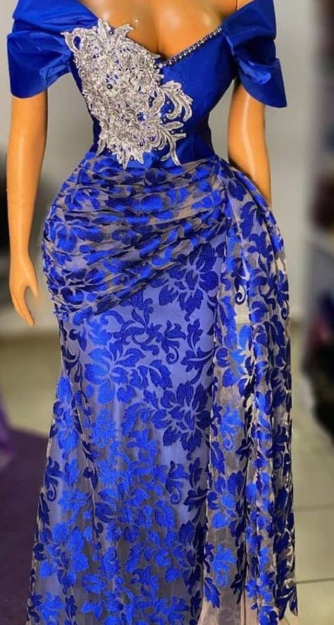 Sequin Lace Asoebi Styles, Asobi Lace Style, Ankara Lace Styles For Women, Nigerian Lace Dress, Royal Blue Evening Dress, Lace Dress Classy, Long Party Gowns, African Bridal Dress, Gowns Vintage