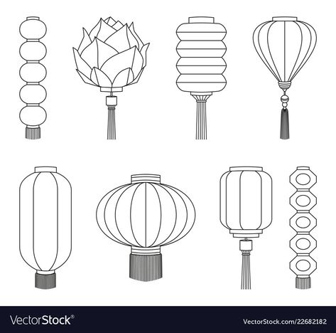 Line Art Black And White, Lantern Chinese, Lantern Image, Line Art Black, Chinese Lantern, Lantern Set, Chinese Lanterns, Art Black And White, New Years Decorations