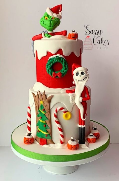 Crismas Cakes Ideas, Grinch Cake Ideas, Clay Grinch, Grinch Cakes, Fondant Christmas Cake, Christmas Cake Ideas, Christmas Birthday Cake, Grinch Cake, Santa Cake