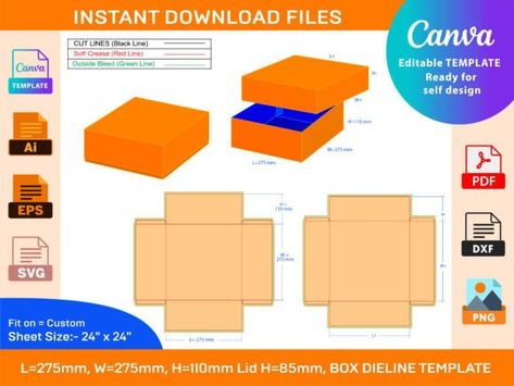 2 Piece Square Shoe Box Dieline Template Graphic by DesignConcept · Creative Fabrica Box Dieline, Card Counter, Square Shoes, Box Packaging Design, Circuit Design, We're Hiring, Communication Design, Self Design, Print Templates