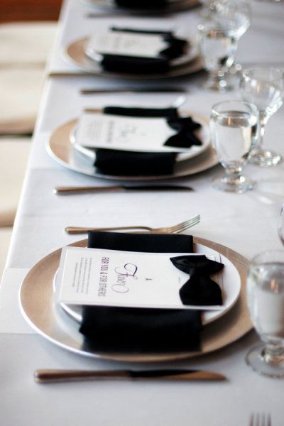 Typography Inspired Wedding by Erica Loek White Wedding Table Setting, White Table Settings, Tafel Decor, בר מצווה, Black Bow Tie, Black Tie Affair, Black White Wedding, Black Tie Wedding, Wedding Table Settings