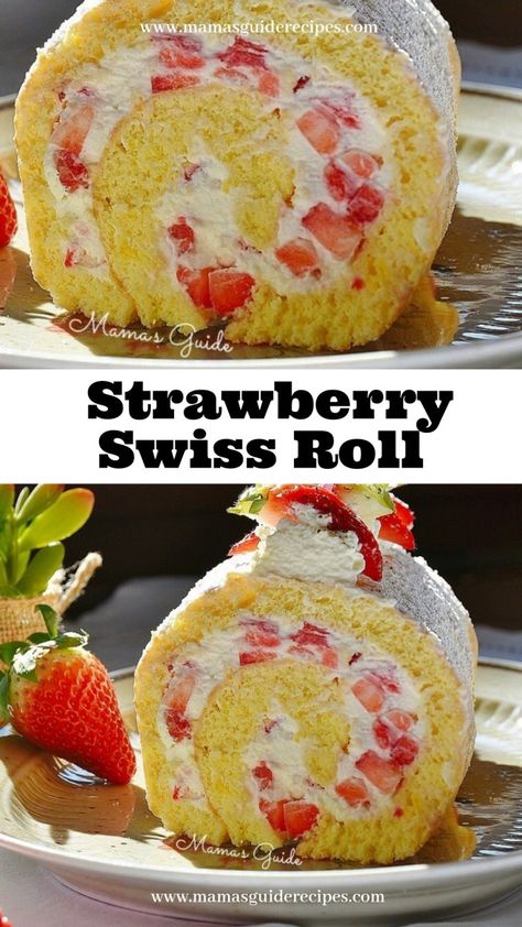 Strawberry Swiss Roll Strawberry Swiss Roll Cake Recipe, Strawberry Swiss Roll, Strawberry Roll, Swiss Roll Cakes, Strawberry Roll Cake, Swiss Cake, Classy Birthday, Rocket Cake, Swiss Roll Cake