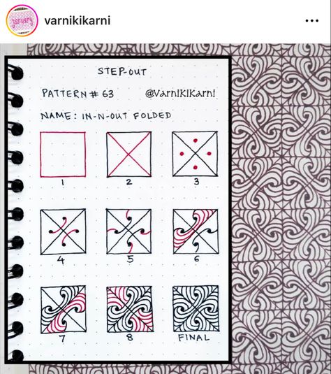 Zentangle Tiles Step By Step, Zentangle Grid Patterns, Easy Zentangle Art, Doodling Tutorial, Graph Paper Designs, Line Doodles, Zen Doodle Patterns, Zentangle Tutorial, Graph Paper Drawings