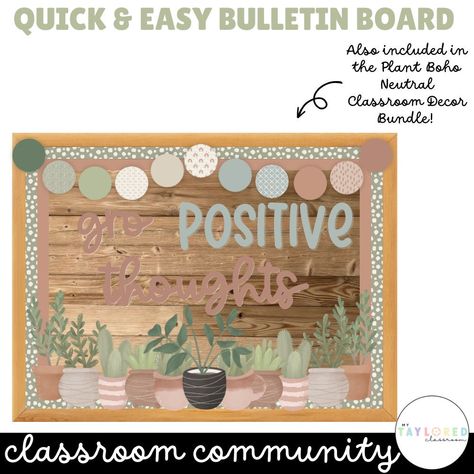 Positive Vibes Bulletin Board, Classroom Borders Ideas Bulletin Boards, Boho Plant Classroom, Boho Bulletin Board Ideas, Plant Bulletin Board, Boho Bulletin Board, Plant Classroom Decor, Plant Classroom, Easy Bulletin Boards