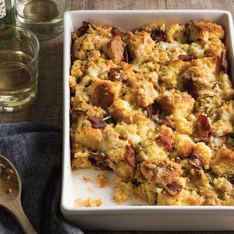 Christmas Casseroles, Thanksgiving Classics, Bacon Cornbread, Delicious Cornbread, Bacon Mushroom, Thanksgiving Potluck, Bacon Dressing, Southern Thanksgiving Menu, Cornbread Stuffing