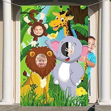 Jungle Safari Wild One Animals Birthday Party Decoration, Large Fabric Jungle Animals Backdrop Photo Door Banner, Funny Jungle Animals Face in Hole Game for Jungle Wild One Birthday Party Supplies : Amazon.co.uk: Toys & Games Animal Party Games, Party Photo Decorations, Jungle Safari Party Decorations, Wild One Animals, Jungle Animals Decorations, Zoo Animal Party, Safari Wild One, Safari Party Decorations, Banner Funny