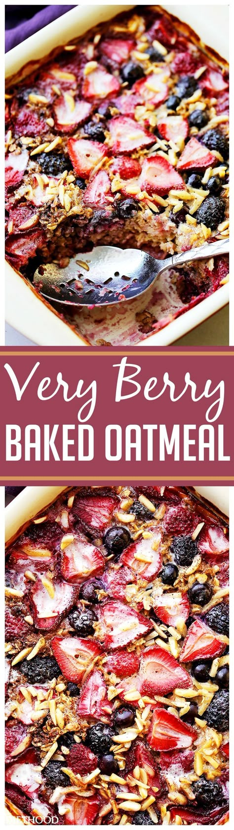 Very Berry Baked Oatmeal - Nutritious and delicious baked oatmeal chock full of irresistible juicy berries and toasted nuts. Make it ahead and reheat portions as needed. Oatmeal Sweets, Berry Baked Oatmeal, Berry Oatmeal, Egg Muffin, Healthy Brunch, Healthier Recipes, Very Berry, Oreo Dessert, Baked Oatmeal