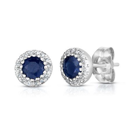 Types Of Jewelry, White Gold Earring, Elegant Prom Dresses, Halo Earrings Studs, Blue Sapphire Diamond, Gold Halo, White Gold Earrings, Gold Earring, Natural Sapphire